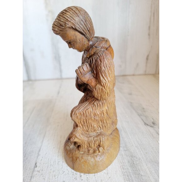 Wooden praying Shepherd Vintage home decor figure xmas lamb - Picture 6 of 7